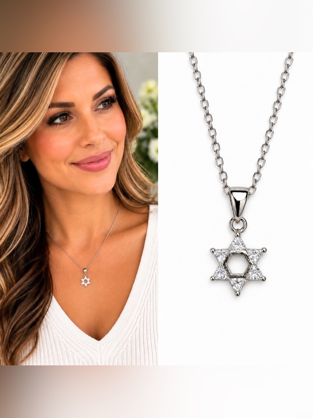 Star of David 925 Sterling Silver CZ Pendant Celestial Ethereal